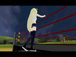 Size: 480x360 | Tagged: safe, artist:mimothejackal, artist:the-horrible-mu, derpy hooves, human, g4, 3d, accident, animated, bump, fail, falling, female, human derpy, humanized, mmd, solo, wrestling, wrestling ring