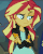 Size: 216x268 | Tagged: safe, edit, edited screencap, screencap, sunset shimmer, equestria girls, g4, animated, caption, deal with it, dreamworks face, female, image macro, meme, reaction image, shit eating grin, smiling, smugset shimmer, solo, sunglasses, swag glasses, text