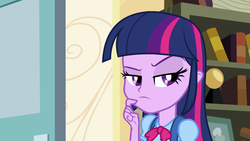 Size: 1920x1080 | Tagged: safe, screencap, twilight sparkle, alicorn, equestria girls, g4, raised eyebrow, solo, thinking, twilight sparkle (alicorn)