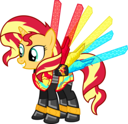 Size: 6992x6798 | Tagged: dead source, safe, artist:birdalliance, sunset shimmer, pony, unicorn, equestria girls, g4, absurd resolution, armor, assault fireteam, female, fireteam, nanosuit, smiling, solo