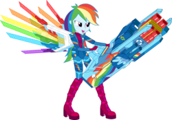 Size: 7161x4972 | Tagged: dead source, safe, artist:birdalliance, rainbow dash, equestria girls, g4, absurd resolution, armor, assault fireteam, boots, female, fireteam, high heel boots, open mouth, solo, weapon