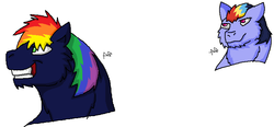 Size: 761x352 | Tagged: safe, artist:dragonfan810, oc, oc only, oc:rainboom, oc:thunder strike, duo, ms paint, next generation, offspring, parent:rainbow dash, parent:soarin', parents:soarindash