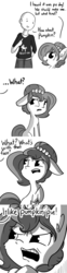 Size: 792x3168 | Tagged: safe, artist:tjpones, oc, oc only, oc:brownie bun, oc:richard, earth pony, human, pony, horse wife, adventure in the comments, comic, discussion in the comments, disgusted, faic, grayscale, monochrome, pi day, pumpkin pie, slice of life, this will end in divorce