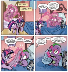 Size: 1328x1396 | Tagged: safe, artist:brendahickey, idw, official comic, smarty pants, spike, twilight sparkle, dragon, pony, unicorn, g4, spoiler:comic, spoiler:comic40, abuse, angry, baby, baby dragon, baby spike, comic, crying, duo, female, filly, filly twilight sparkle, magic, male, speech bubble, spikeabuse, telekinesis, unicorn twilight, younger