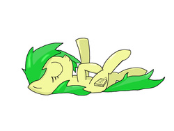Size: 1280x960 | Tagged: safe, artist:mranthony2, oc, oc only, oc:lemon bounce, cute, digital art, eyes closed, hooves in air, lying down, on back, shading, simple background, sleeping, smiling, white background