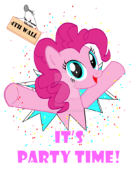 Size: 800x1013 | Tagged: safe, artist:wolfram-and-hart, pinkie pie, g4, confetti, female, fourth wall, pink text, solo, watermark