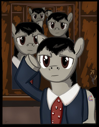 Size: 1005x1280 | Tagged: safe, artist:stinkehund, earth pony, pony, double mirror, ponified, salute, stephen colbert