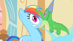 Size: 1280x720 | Tagged: safe, screencap, gummy, rainbow dash, g4, party of one, great moments in animation