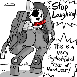 Size: 792x792 | Tagged: safe, artist:tjpones, pony, robot, big boss, butt, eyepatch, limited palette, metal gear, metal gear solid 5, monochrome, partial color, ponified, prosthetic limb, the ass was fat