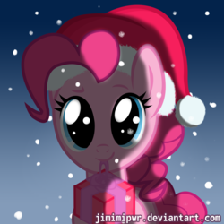 Size: 3000x3000 | Tagged: safe, artist:jimimipwr, pinkie pie, g4, christmas, cute, diapinkes, female, gft, hat, high res, santa hat, snow, snowfall, solo