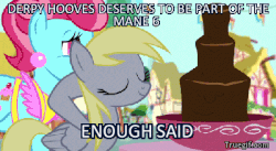 Size: 400x219 | Tagged: safe, edit, edited screencap, screencap, applejack, boneless, carrot cake, cheese sandwich, cup cake, derpy hooves, rarity, pegasus, pony, a bird in the hoof, g4, animated, chocolate fountain, female, gif, mare, op is a duck, op's dream