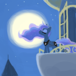 Size: 540x540 | Tagged: safe, artist:kokona, princess luna, g4, balcony, female, moon, night, solo