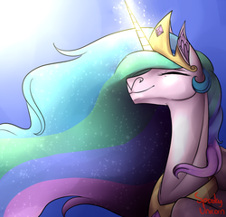 Size: 1279x1230 | Tagged: safe, artist:spooky-unicorn, princess celestia, g4, eyes closed, female, magic, solo