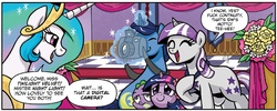 Size: 1304x522 | Tagged: safe, edit, idw, night light, princess celestia, spike, twilight sparkle, twilight velvet, friendship is magic #40, g4, spoiler:comic, background pony strikes again, comic drama, nitpicking