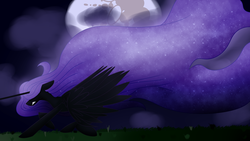 Size: 1920x1080 | Tagged: safe, artist:lunar-march, princess luna, g4, female, gritted teeth, mare in the moon, moon, running, solo