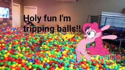 Size: 1280x720 | Tagged: safe, pinkie pie, human, g4, ball pit, jumping, open mouth, pun, smiling, wide eyes