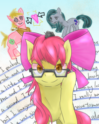 Size: 1200x1500 | Tagged: safe, artist:sasho-shirokami, apple bloom, big macintosh, marble pie, earth pony, pony, g4, glasses, looking at you, male, ship:marblemac, shipper on deck, shipping, smiling, solo, stallion, straight