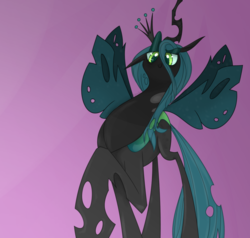 Size: 1024x975 | Tagged: dead source, safe, artist:kyuuno-chan, queen chrysalis, changeling, changeling queen, g4, female, green eyes, smiling, solo