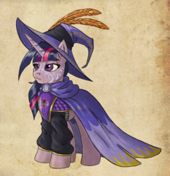 Size: 796x826 | Tagged: safe, artist:pooryorick, part of a set, twilight sparkle, equestria divided, g4, cape, clothes, feather, female, hat, solo, wizard hat