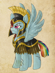 Size: 658x869 | Tagged: safe, artist:pooryorick, part of a set, rainbow dash, equestria divided, g4, armor, female, scar, scarred, solo