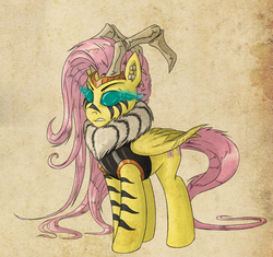 Size: 860x807 | Tagged: safe, artist:pooryorick, part of a set, fluttershy, equestria divided, g4, bone, female, green eyes, piercing, solo
