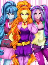 Size: 2400x3303 | Tagged: safe, artist:kamikotody, adagio dazzle, aria blaze, sonata dusk, equestria girls, g4, heart eyes, high res, looking at you, the dazzlings, wingding eyes