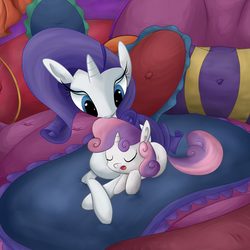 Size: 2000x2000 | Tagged: safe, artist:lyricjam, rarity, sweetie belle, g4, bond, bonding, cute, diasweetes, duo, ear fluff, high res, open mouth, sisters, sleeping