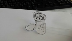 Size: 1280x720 | Tagged: safe, artist:tjpones, oc, oc only, oc:brownie bun, earth pony, pony, horse wife, black and white, craft, cute, cutout, ear fluff, female, food, grayscale, lineart, mare, monochrome, papercraft, peanut butter, solo, traditional art