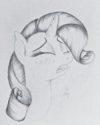 Size: 3024x3779 | Tagged: safe, artist:theasce, rarity, g4, blushing, female, high res, monochrome, solo, traditional art