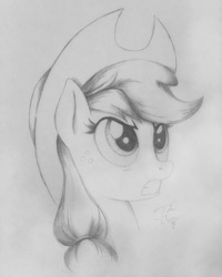 Size: 3024x3779 | Tagged: safe, artist:theasce, applejack, g4, female, high res, monochrome, solo, traditional art