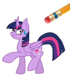 Size: 1062x1152 | Tagged: safe, artist:sapphiresong46, twilight sparkle, alicorn, pony, g4, eraser, female, mare, nervous, pencil, solo, sweatdrop, twilight sparkle (alicorn)