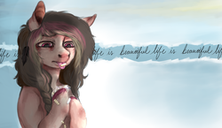 Size: 1520x881 | Tagged: safe, artist:colorlesscupcake, oc, oc only, oc:daydream, pony, depressed, pills, solo, song reference