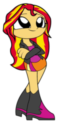 Size: 875x1796 | Tagged: safe, artist:rainheart94, sunset shimmer, equestria girls, g4, boots, chibi, clothes, cute, female, jacket, leather, leather jacket, shimmerbetes, simple background, skirt, smiling, solo, transparent background