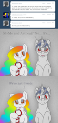 Size: 700x1472 | Tagged: safe, artist:aisu-isme, oc, oc only, oc:artbeat, oc:dr. x-ray, ask the creepy ponies, blushing, glasses