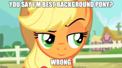 Size: 888x499 | Tagged: safe, applejack, derpy hooves, pegasus, pony, g4, background pony, background pony applejack, female, mare, op is a duck