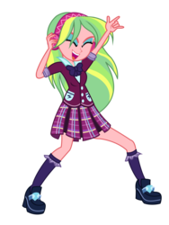 Size: 3600x4800 | Tagged: safe, artist:lifes-remedy, lemon zest, equestria girls, g4, my little pony equestria girls: friendship games, absurd resolution, bowtie, clothes, crystal prep academy, crystal prep academy uniform, crystal prep shadowbolts, devil horn (gesture), eyes closed, female, headphones, high heels, listening, music, open mouth, pleated skirt, school uniform, simple background, skirt, socks, solo, transparent background, vector