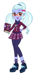 Size: 2650x5350 | Tagged: safe, artist:lifes-remedy, sugarcoat, equestria girls, g4, my little pony equestria girls: friendship games, book, bowtie, clothes, crystal prep academy, crystal prep academy uniform, crystal prep shadowbolts, female, glasses, high heels, high res, leggings, open mouth, pleated skirt, raised leg, school uniform, simple background, skirt, socks, solo, transparent background, vector