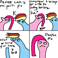 Size: 700x700 | Tagged: safe, artist:raridashylightpie, pinkie pie, rainbow dash, g4, comic, dolan, meme, pinkamena diane pie, stylistic suck, this will end in cupcakes