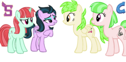 Size: 900x441 | Tagged: safe, artist:berrypunchrules, cherry crash, drama letter, melon mint, watermelody, zephyr, equestria girls, g4, my little pony equestria girls: friendship games, background human, equestria girls ponified, ponified, simple background, transparent background