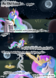 Size: 800x1100 | Tagged: safe, artist:feather, discord, princess celestia, g4, an old friend, comic, implied discord, implied nightmare moon, mare in the moon, moon, princess
