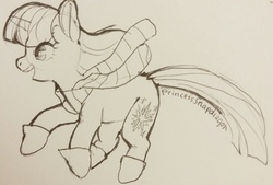 Size: 1280x867 | Tagged: safe, artist:princesssnapdragon, twilight sparkle, g4, boots, clothes, female, scarf, solo, traditional art