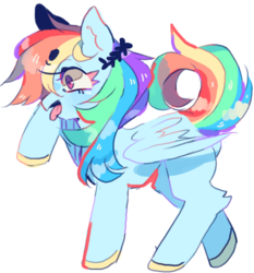 Size: 460x494 | Tagged: safe, artist:unico2, rainbow dash, pegasus, pony, g4, colored hooves, female, leg fluff, open mouth, simple background, solo, tongue out, white background
