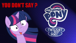 Size: 1920x1080 | Tagged: safe, artist:barrfind, artist:joey darkmeat, artist:mamandil, twilight sparkle, pony, g4, best pony, dat face, emblem, vector, wallpaper, you don't say