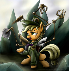Size: 1129x1156 | Tagged: safe, artist:rule1of1coldfire, applejack, earth pony, pony, g4, clothes, female, frock coat, gears, solo, steampunk