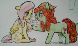 Size: 1280x764 | Tagged: safe, artist:princesssnapdragon, fluttershy, tree hugger, g4, blushing, traditional art