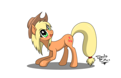 Size: 3400x2200 | Tagged: safe, artist:mcflurrylazermuffin, applejack, g4, blushing, cute, female, high res, jackabetes, looking back, looking up, loose hair, simple background, solo, transparent background