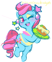Size: 943x1122 | Tagged: safe, artist:princesssnapdragon, cup cake, earth pony, pony, g4, bipedal, blushing, cake, female, food, sketch, solo, wink