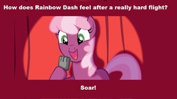 Size: 960x540 | Tagged: safe, cheerilee, rainbow dash, g4, cheerilee pun, exploitable meme, flying, image macro, meme, pun