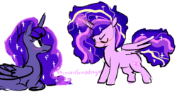 Size: 775x404 | Tagged: safe, artist:princesssnapdragon, princess luna, twilight sparkle, alicorn, pony, g4, female, mare, rainbow power, twilight sparkle (alicorn)