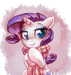 Size: 944x991 | Tagged: safe, artist:lightof-dawn, rarity, pony, unicorn, g4, bedroom eyes, clothes, cute, female, looking at you, mare, raribetes, scarf, signature, smiling, smiling at you, solo, style emulation, whitediamonds-ish